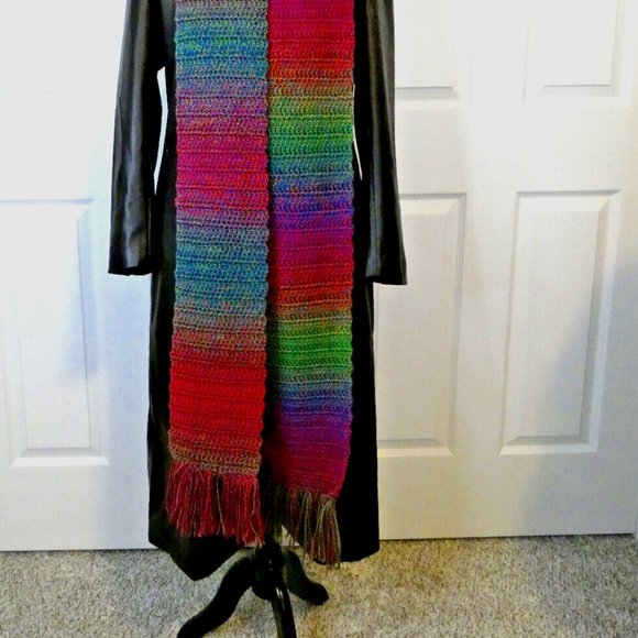 Colorful Scarf 95x5.5 Long Handmade Crochet Knit Men Women Christmas Multi NWT - Picture 4 of 8